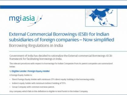 MGI Worldwide accountancy network member firm Kamdar Desai & Patel publish paper on the rules governing External Borrowings for Indian subsidiaries of foreign companies