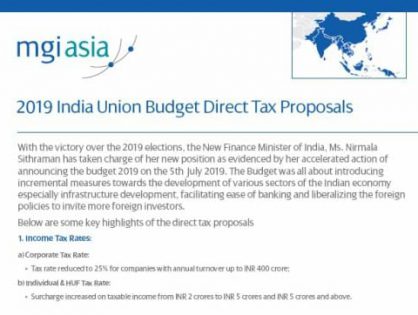 Kamdar Desai & Patel Chartered Accountants, India-based MGI Worldwide accountancy network member firm, publishes white paper on 2019 India Union Budget Direct Tax Proposals