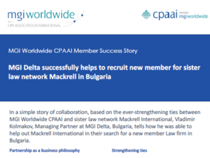 MGI Delta successfully helps to recruit new member for sister law network Mackrell in Bulgaria